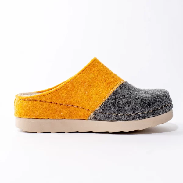 Ženska vunena sobna klompa - Siva-crna-žuta 2 Ženske sobne papuče Ester - Siva-crna-žuta